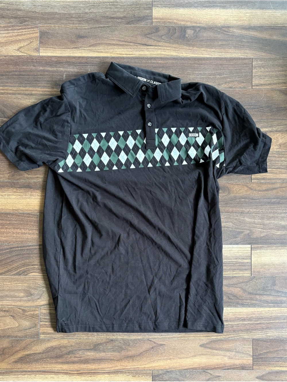 DIXXON Black Polo with Mint Argyle Chest Band